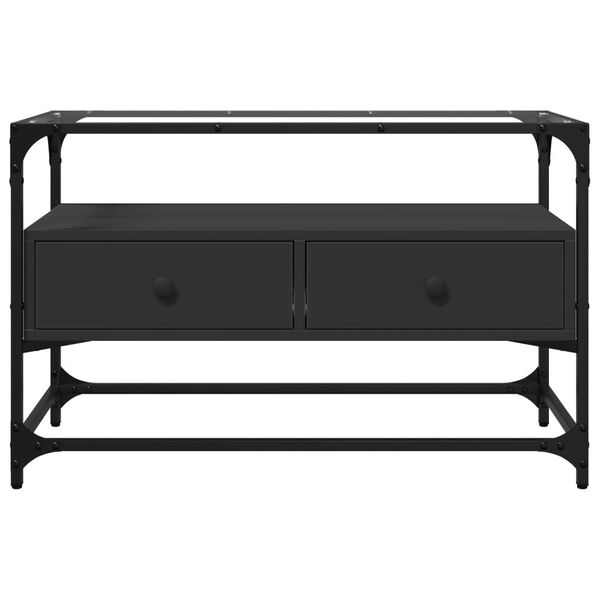 vidaXL TV skapītis, stikla virsma, melns, 80x35x51 cm, konstruēts koks