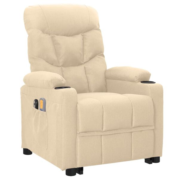 vidaXL masāžas krēsls, paceļams, krēmkrāsas audums