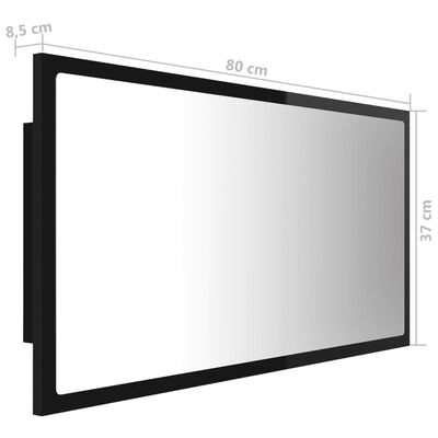 vidaXL vannasistabas spogulis, LED, 80x8,5x37cm, spīdīgi melns, akrils