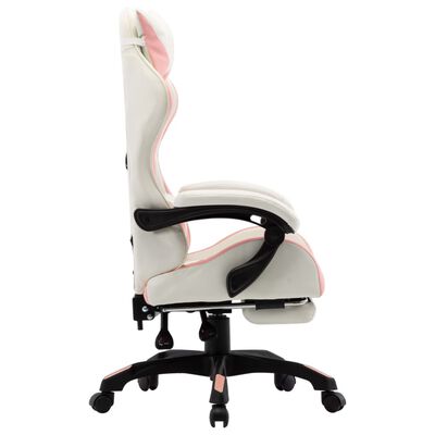 vidaXL biroja krēsls ar kāju balstu, rozā un balta mākslīgā āda