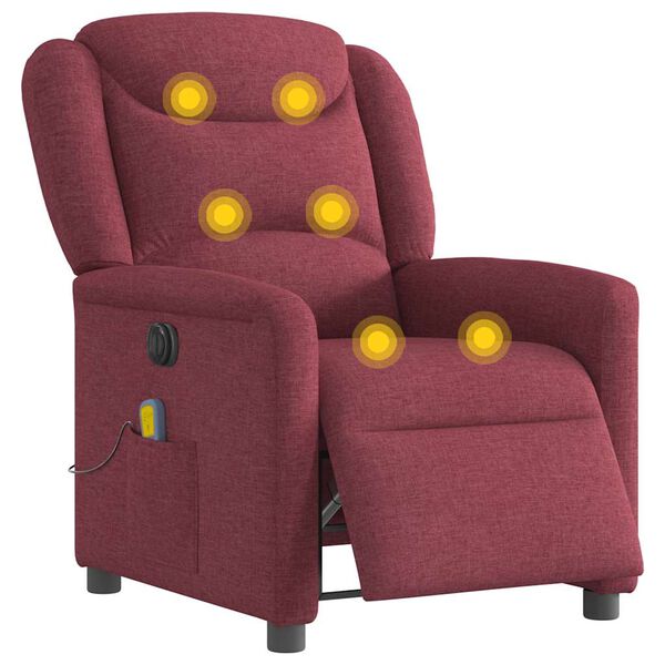 vidaXL elektrisks masāžas krēsls, atgāžams, vīnsarkans audums