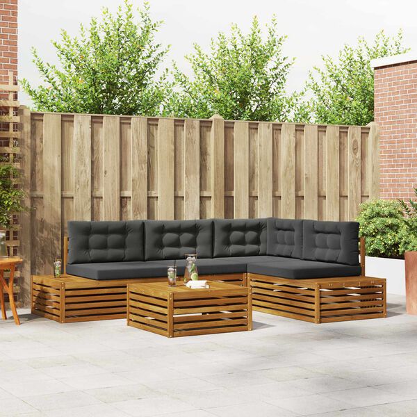 vidaXL Āra dīvānu komplekts ar spilvenu 5 Gabals Dabisks un antracīts