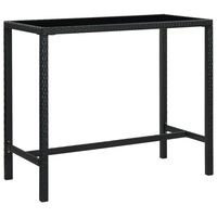 vidaXL dārza bāra galds, melns, 130x60x110 cm, PE rotangpalma, stikls