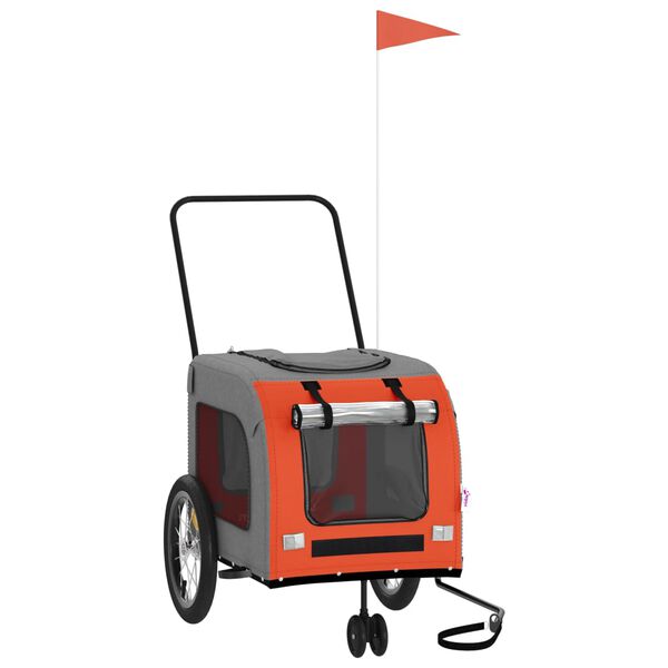 vidaXL mājdzīvnieku velo piekabe, oranža ar pelēku, audums un dzelzs