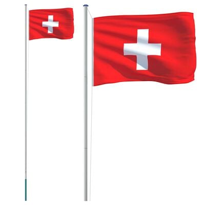 vidaXL Šveices karogs un masts, 6,23 m, alumīnijs