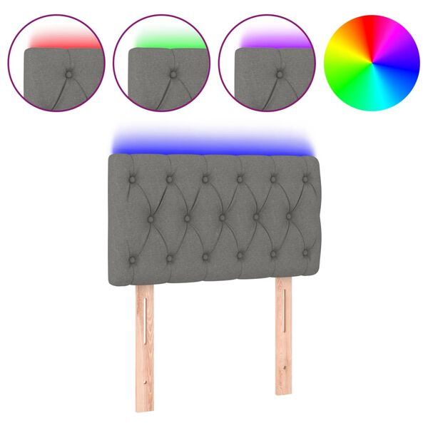 vidaXL gultas galvgalis ar LED, 80x7x78/88 cm, tum&scaron;i pelēks audums