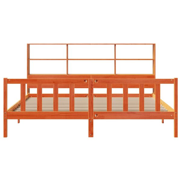 vidaXL gulta ar grāmatu plauktu, bez matrača, 180x200 cm, priedes koks