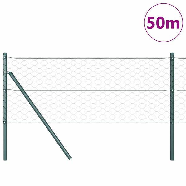 vidaXL Žoga āķis Zaļa 50 x 0,6 m (50 mm siets) Tērauds un PVC