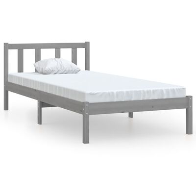 vidaXL gultas rāmis, pelēks, masīvkoks, 90x190 cm, vienvietīgs