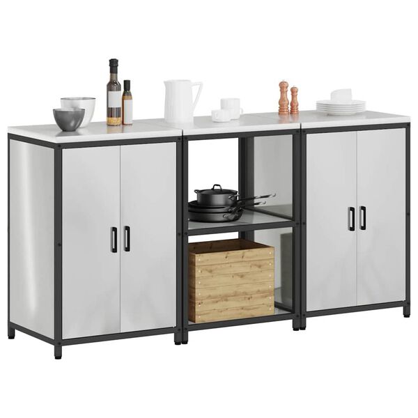 vidaXL Virtuves glabā&scaron;anas komplekts 3 pcs Sudraba Cinkots tērauds