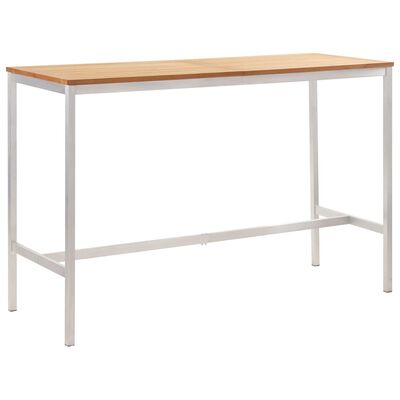vidaXL bāra galds, 160x60x105 cm, masīvs tīkkoks, nerūsējošs tērauds