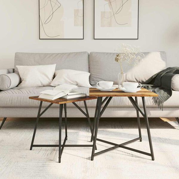 vidaXL Sānu galdiņu komplekts 2 pcs Vecs koks un melns