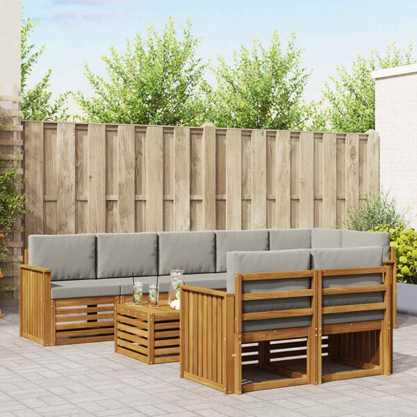 vidaXL Dīvāna komplekti ar spilvenu 9 pcs Dabīgs un gai&scaron;i pelēks