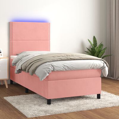 vidaXL atsperu gulta ar matraci, LED, rozā samts, 80x200 cm