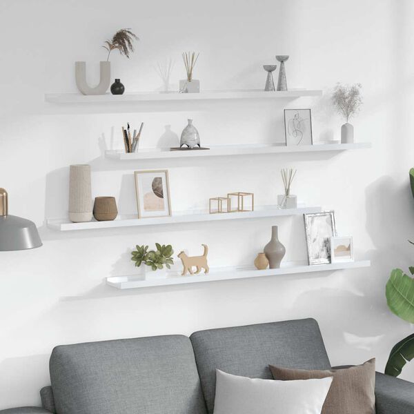 vidaXL sienas plaukti, 4 gab., spīdīgi balti, 100x9x3 cm