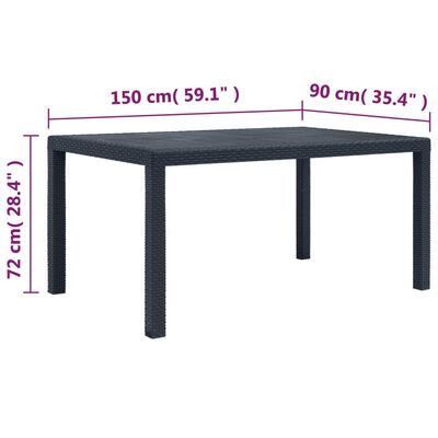 vidaXL dārza galds, 150x90x72 cm, antracītpelēka plastmasa