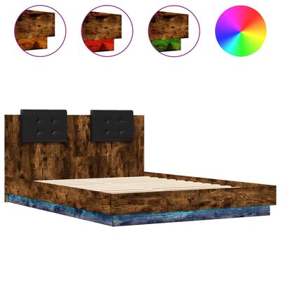 vidaXL gultas rāmis ar galvgali un LED, koka krāsa, 140x200 cm