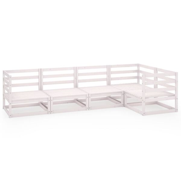 vidaXL 5-daļīgs dārza atpūtas mēbeļu komplekts, balts priedes koks