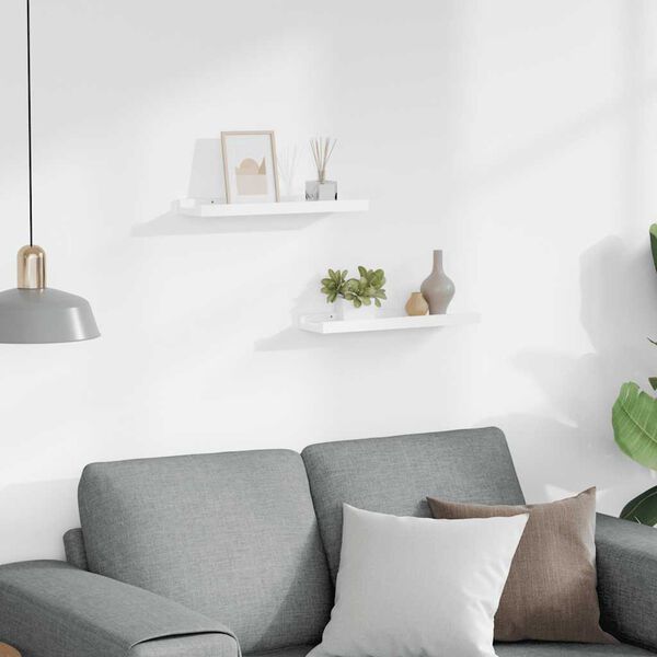 vidaXL sienas plaukti ar apmalēm, 2 gab., balti, 40x9x3 cm, MDF