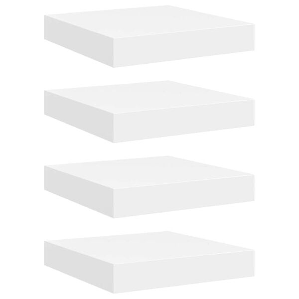 vidaXL sienas plaukti, 4 gab., balti, 23x23,5x3,8 cm, MDF