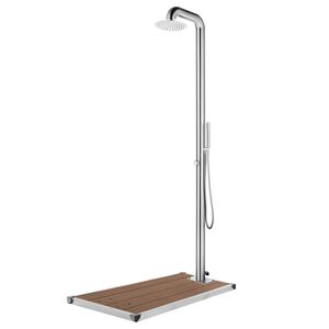 vidaXL dārza du&scaron;a ar brūnu pamatni, 230 cm, nerūsējo&scaron;s tērauds