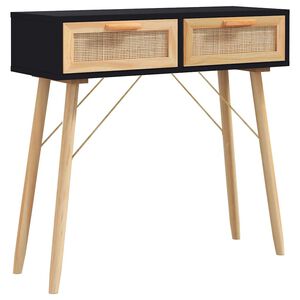 vidaXL konsoles galds, balts, 80x30x75 cm, priedes koks, rotangpalma