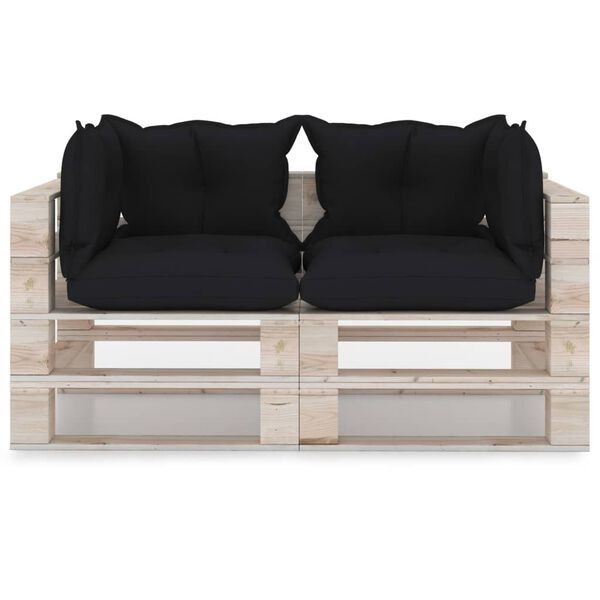 vidaXL divvietīgs dārza pale&scaron;u dīvāns ar matračiem, priedes koks