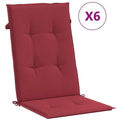 vidaXL dārza krēslu spilveni, 6 gab., vīnsarkani, 120x50x3 cm, audums