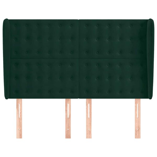 vidaXL galvgalis ar malām, 147x23x118/128 cm, tum&scaron;i zaļ&scaron; samts