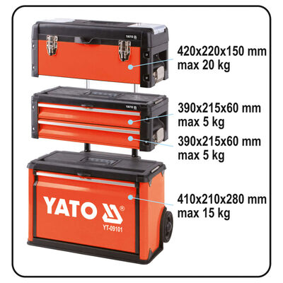 YATO instrumentu ratiņi ar 3 atvilktnēm, 52x32x72 cm