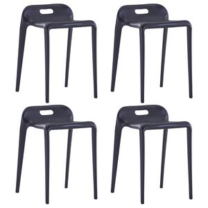 vidaXL taburetes, saliekamas cita uz citas, 4 gab., melna plastmasa
