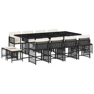 vidaXL 13-daļīgs dārza mēbeļu komplekts ar matračiem, melns PE