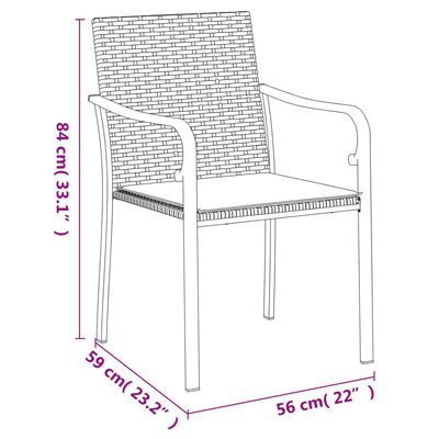 vidaXL dārza krēsli ar matračiem, 56x59x84 cm, PE rotangpalma, brūni