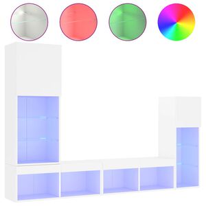 vidaXL 4-daļīgs TV skapī&scaron;u komplekts ar LED, balts, inženierijas koks