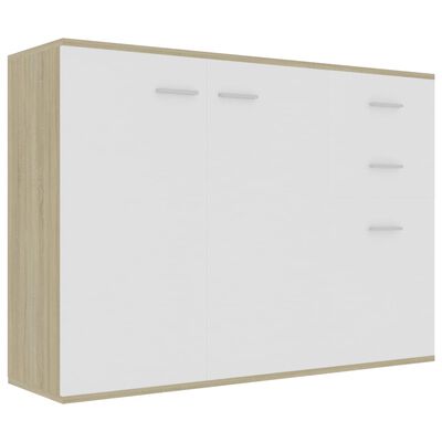 vidaXL kumode, 105x30x75 cm, kokskaidu plāksne, balta un ozolkoka