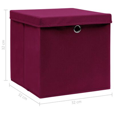 vidaXL uzglabāšanas kastes ar vāku, 4 gab., sarkanas, 32x32x32 cm