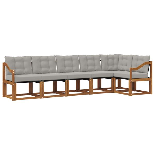 vidaXL Āra dīvānu komplekts ar spilvenu 6 pcs Dabīgs un gai&scaron;i pelēks