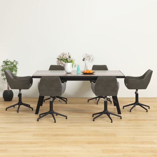 vidaXL grozāmi virtuves krēsli, 6 gab., tum&scaron;i pelēks samts