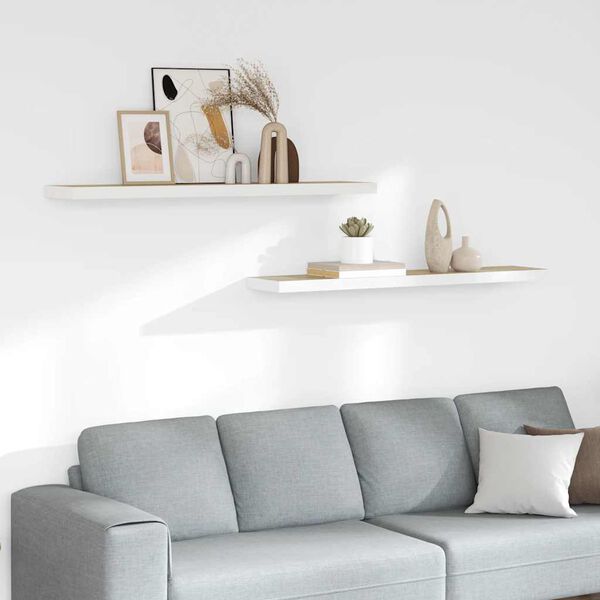 vidaXL sienas plaukti, 2 gab., balti, ozolkoka, 120x23,5x3,8 cm, MDF