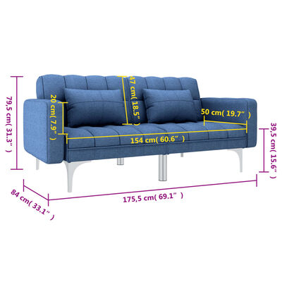 vidaXL izvelkams dīvāns, zils audums