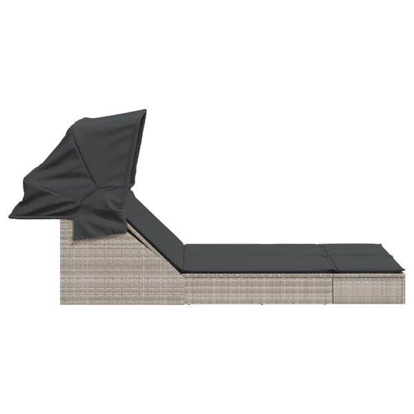 vidaXL divvietīgs sauļo&scaron;anās krēsls ar jumtiņu, gai&scaron;i pelēka PE pinums