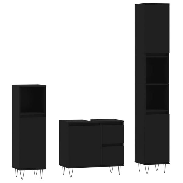 vidaXL 3-daļīgs vannasistabas mēbeļu komplekts, melns, koks