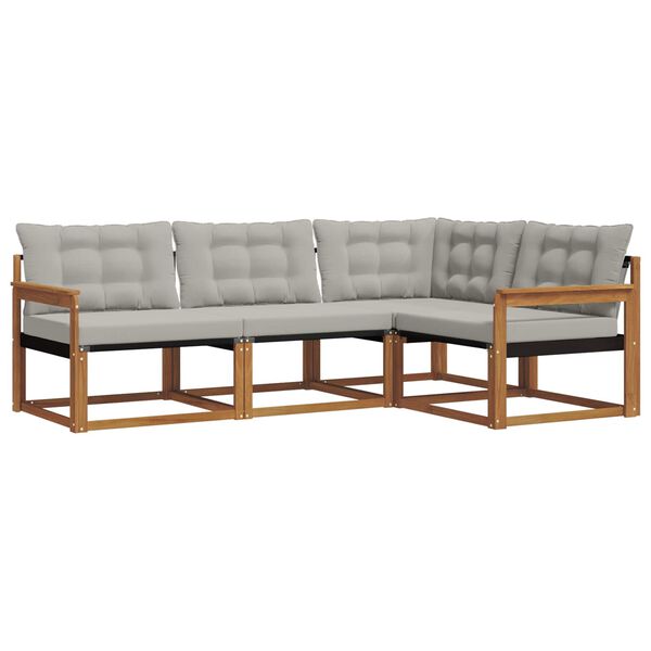 vidaXL Āra dīvānu komplekts ar spilvenu 4 pcs Dabīgs un gai&scaron;i pelēks