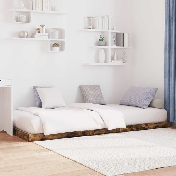 vidaXL Grīdas gultas rāmis Dūmaka ozols 90 x 200 cm Inženierijas koks