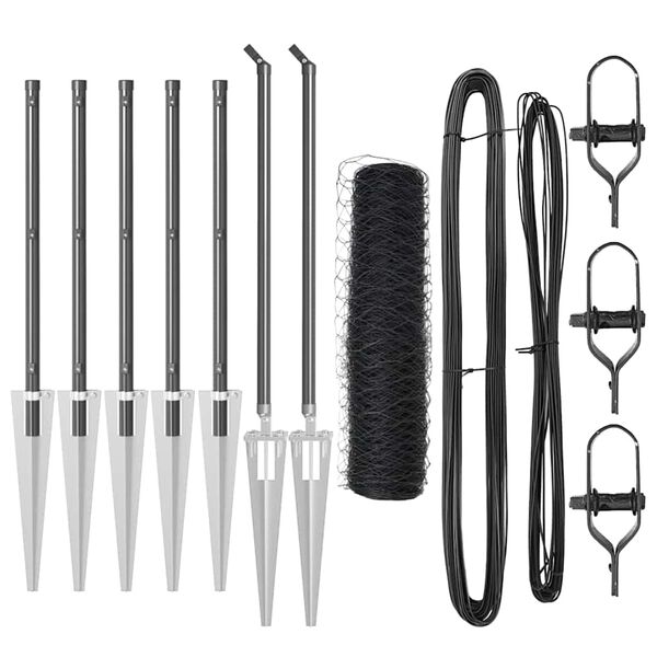 vidaXL Žogs ar stabiem. Pelēka 0.6 x 10 m PVC pārklāts tērauds