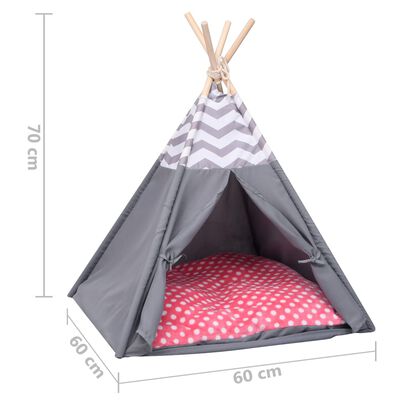 vidaXL kaķu telts ar somu, vigvama forma, pelēka, 60x60x70 cm
