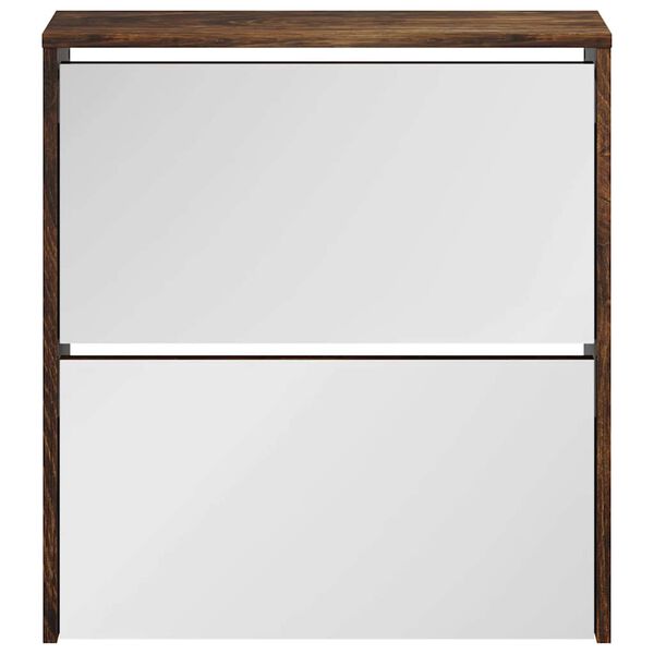 vidaXL apavu plaukts ar spoguli, 2 nodalījumi, ozolkoka, 63x17x67 cm