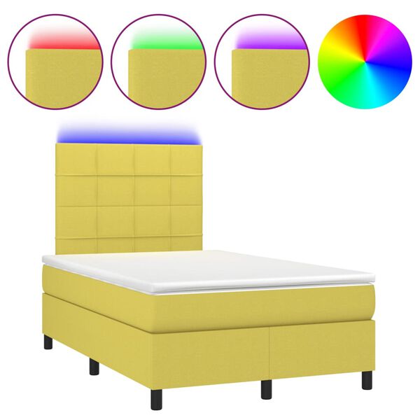 vidaXL atsperu gulta ar matraci, LED, zaļ&scaron; audums, 120x200 cm