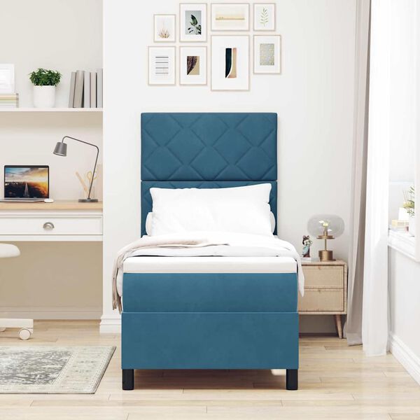 vidaXL Kastītes atsperu gulta ar matraci Tum&scaron;i zils 80 x 200 cm audums