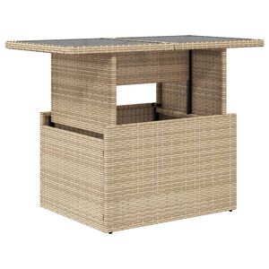vidaXL dārza galds ar stikla virsmu, 100x55x73cm, bē&scaron;a PE rotangpalma